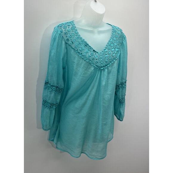 Grand & Greene Large Boho Peasant Crochet Eyelet Blouse Hippie Bohemian - Picture 1 of 6